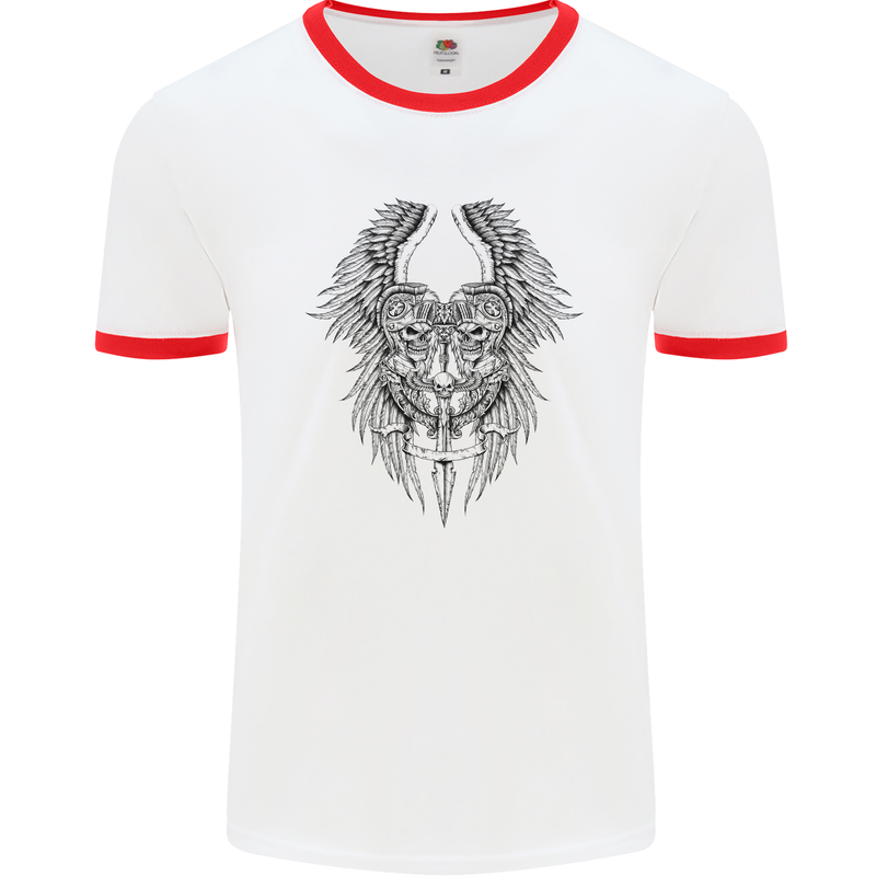 Two Roman Skulls Mens White Ringer T-Shirt White/Red