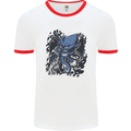 Cyberpunk Cthulhu Kraken Octopus Mens White Ringer T-Shirt White/Red