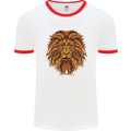 Mandala Art Lion Mens White Ringer T-Shirt White/Red