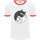 Cat and Dog Yin Yang Mens Ringer T-Shirt White/Red
