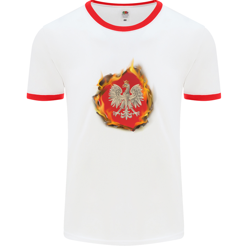 The of Polish Flag Fire Effect Poland Mens White Ringer T-Shirt White/Red