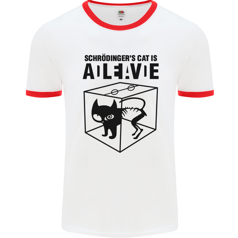 Schrodinger's Cat Science Geek Nerd Mens White Ringer T-Shirt White/Red