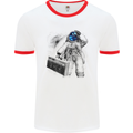 Space Ghetto Blaster Astronaut Music Mens White Ringer T-Shirt White/Red