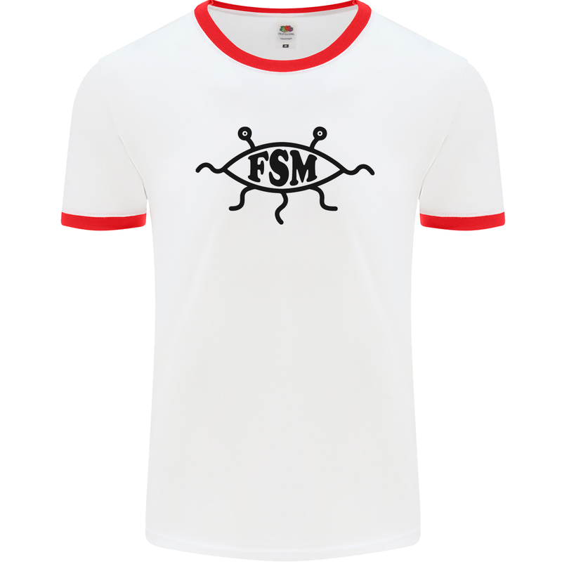 FSM Church Flying Spagetti Monster Atheist Mens White Ringer T-Shirt White/Red