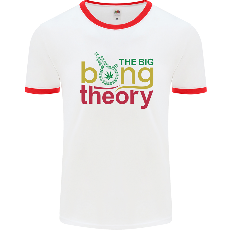 The Big Bong Theory Funny Weed Cannabis Mens White Ringer T-Shirt White/Red