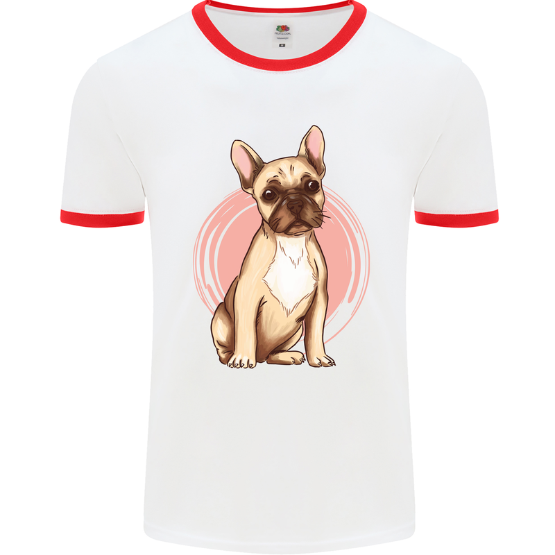 French Bulldog Mens White Ringer T-Shirt White/Red