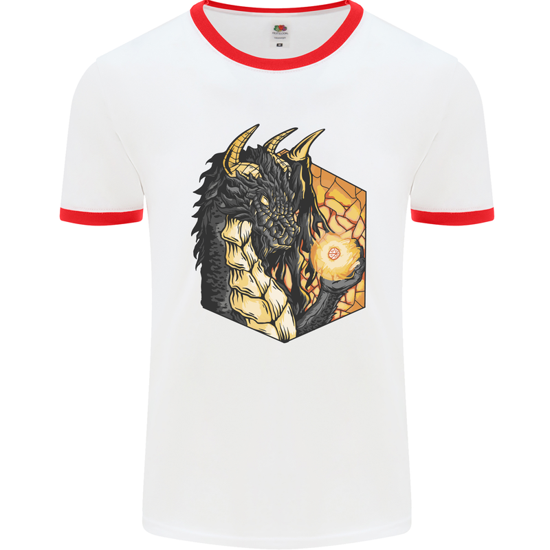 Dragon Dice RPG Role Playing Games Fantasy Mens White Ringer T-Shirt White/Red