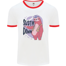 Sloth Down Policeman Funny Mens White Ringer T-Shirt White/Red