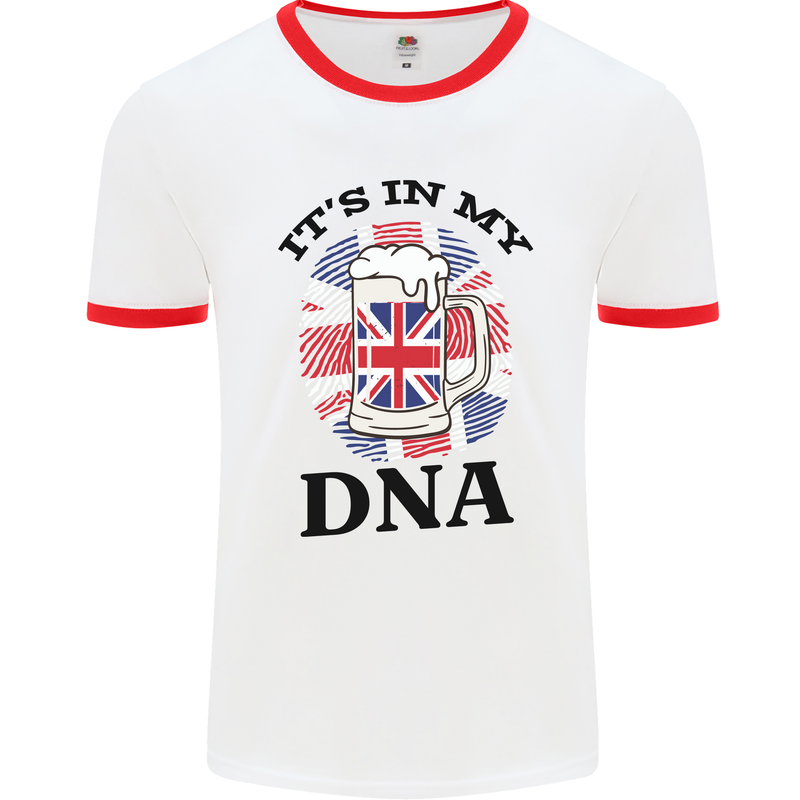 British Beer It's in My DNA Union Jack Flag Mens White Ringer T-Shirt White/Red