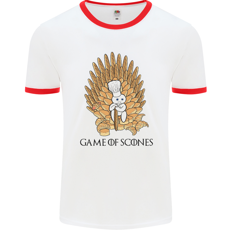 Game of Scones Funny Movie Parody GOT Mens White Ringer T-Shirt White/Red