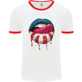 Sexy USA Flag Lips America July 4th Mens White Ringer T-Shirt White/Red