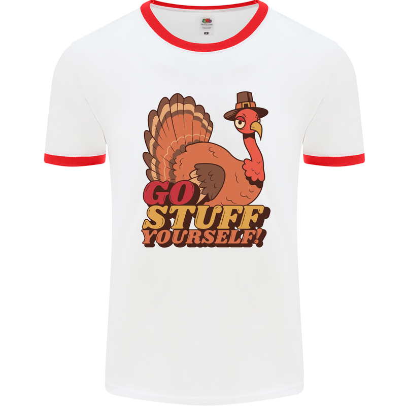 Stuff Yourself Funny Vegetarian Vegan Turkey Mens White Ringer T-Shirt White/Red