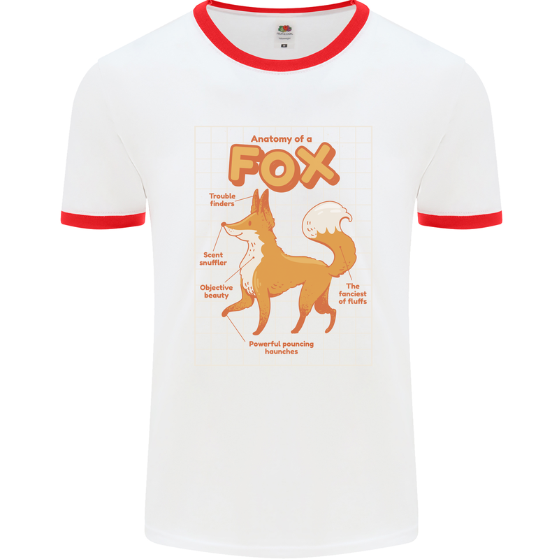 Anatomy of a Fox Funny Foxes Mens Ringer T-Shirt White/Red