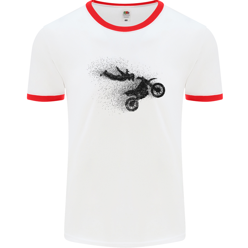 Abstract Motocross Rider Dirt Bike Mens White Ringer T-Shirt White/Red