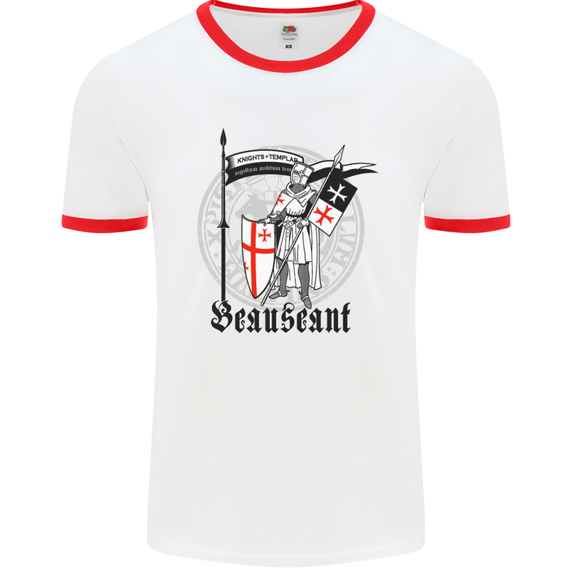 Knights Templar St Georges Day Beauseant Mens White Ringer T-Shirt White/Red