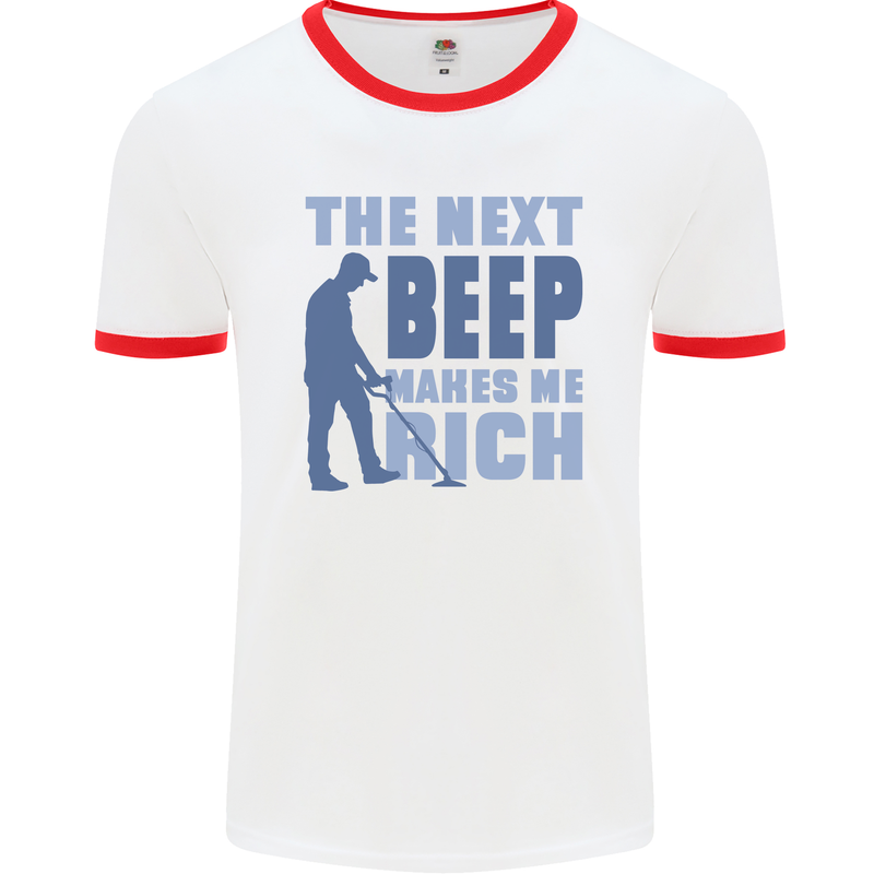 The Next Beep Funny Metal Detecting Mens Ringer T-Shirt White/Red