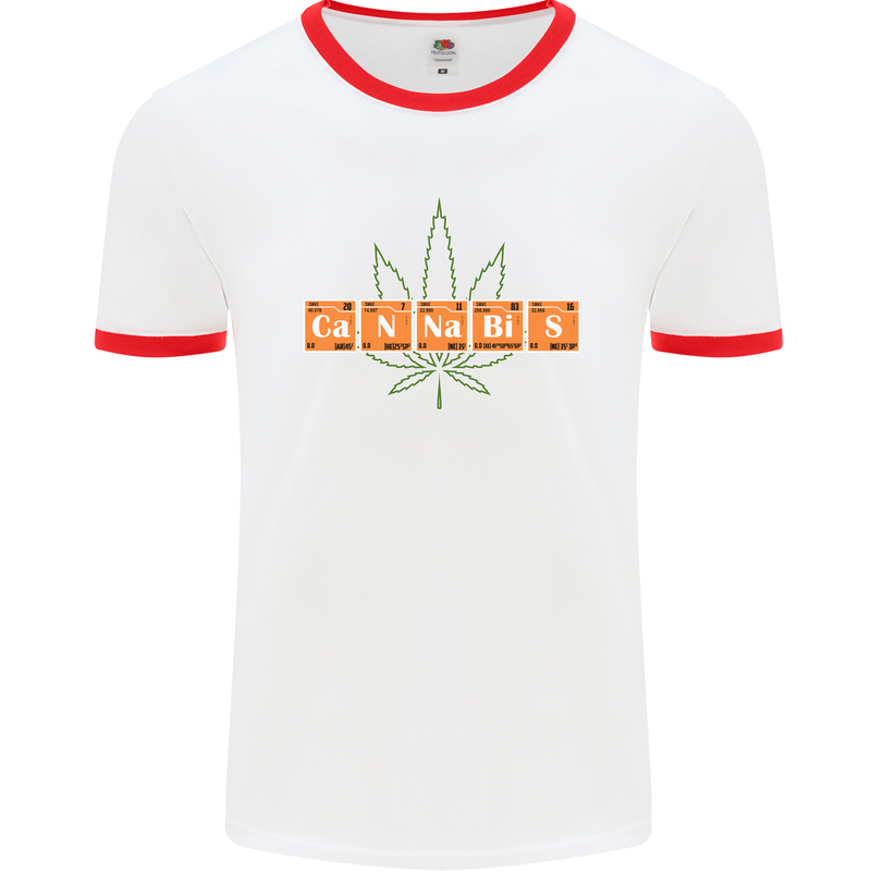 Cannabis Periodic Table Chemistry Weed Mens White Ringer T-Shirt White/Red