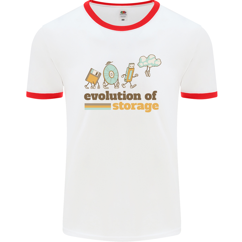 Storage Evolution Retro HD Drive USB Stick CD Mens White Ringer T-Shirt White/Red