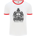 Muay Thai Boxing MMA Martial Arts Kick Mens White Ringer T-Shirt White/Red