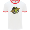 A Funny Alien Stuck in a UFO Flying Saucer Mens White Ringer T-Shirt White/Red