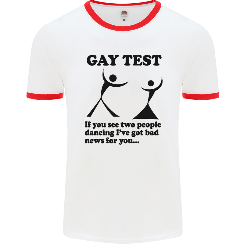 Gay Test Funny LGBT Mens White Ringer T-Shirt White/Red