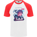 Music Vaporwave Anime Girl Emo SAD Mens S/S Baseball T-Shirt White/Red