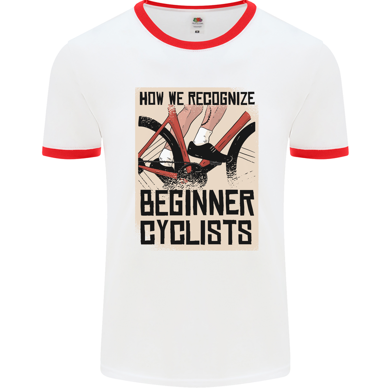 Novice Cyclists Funny Bicycle Cycling Mens Ringer T-Shirt White/Red