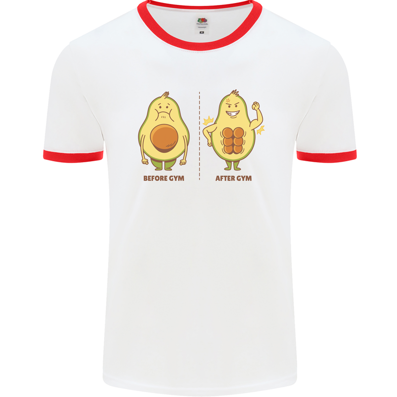 Funny Advacado Gym Bodybuilding Fitness Mens White Ringer T-Shirt White/Red