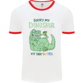 My Dinosaur Ate Your Unicorn T-Rex Funny Mens Ringer T-Shirt White/Red