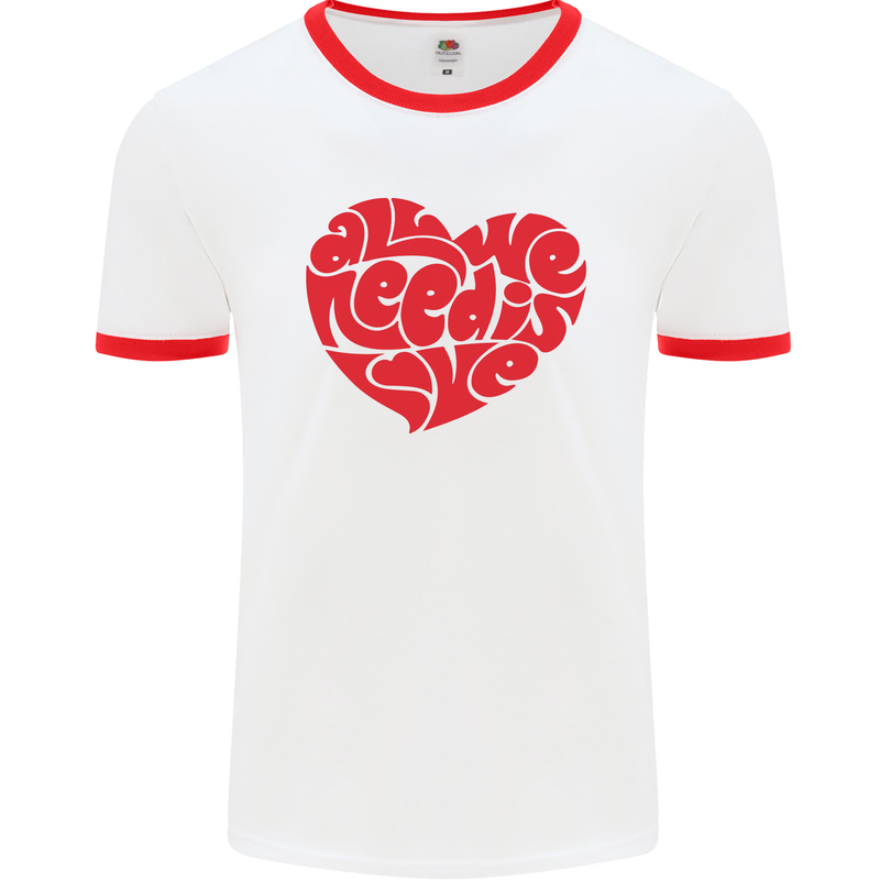 All You Need Is Love Heart Peace Mens White Ringer T-Shirt White/Red