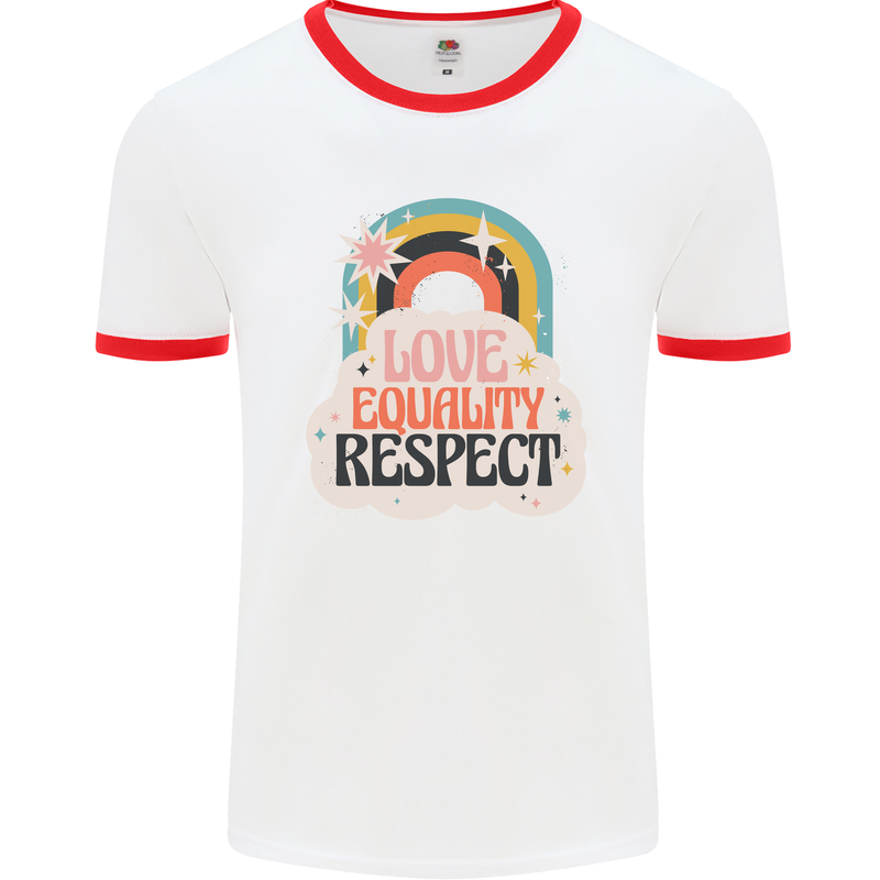 LGBT Love Equality Respect Gay Pride Day Mens White Ringer T-Shirt White/Red