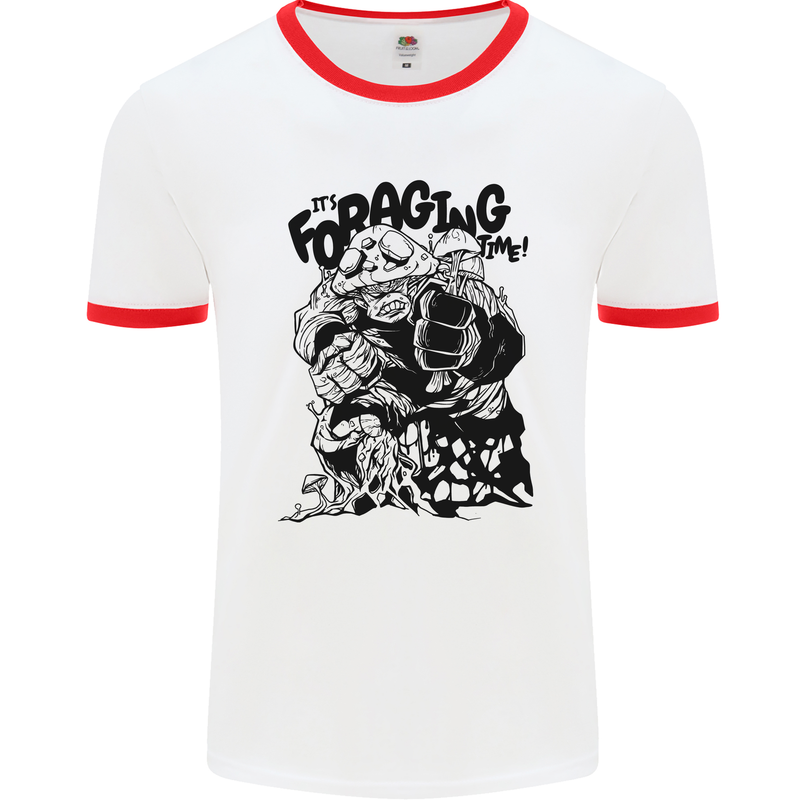 It's Foraging Time Funny Forager Mens White Ringer T-Shirt White/Red