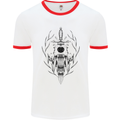 Sabre Tooth Tiger Skull Sword Mens White Ringer T-Shirt White/Red