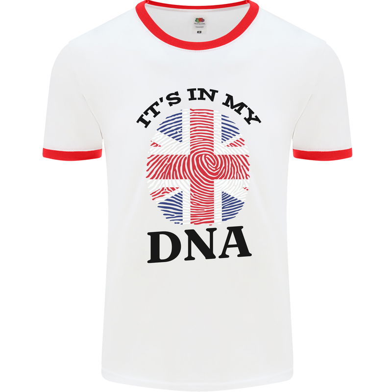 Britain Its in My DNA Funny Union Jack Flag Mens White Ringer T-Shirt White/Red