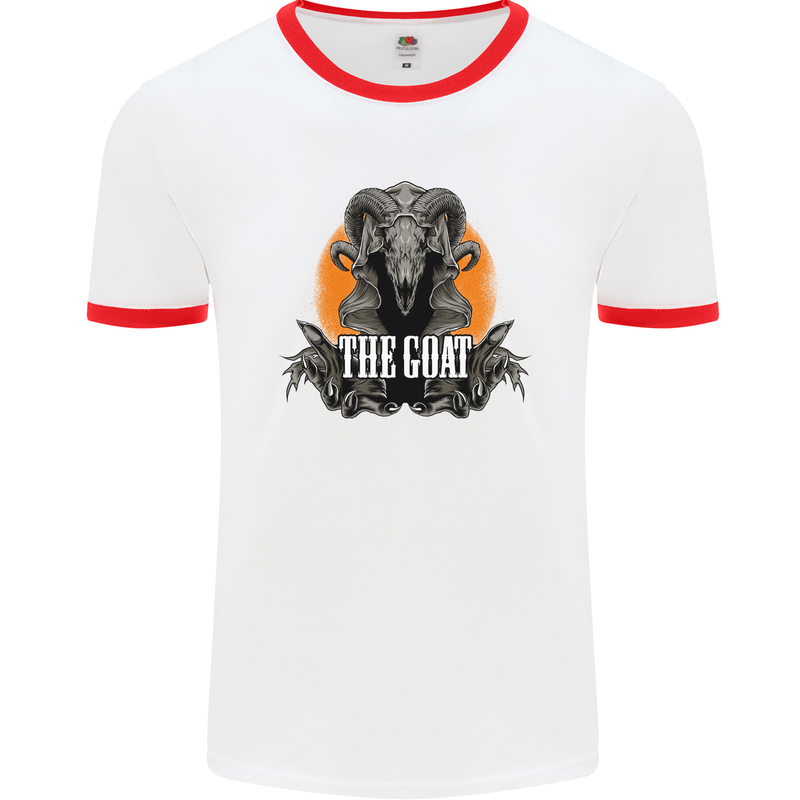 The Goat Skull Gothic Demon Satan Monster Mens White Ringer T-Shirt White/Red