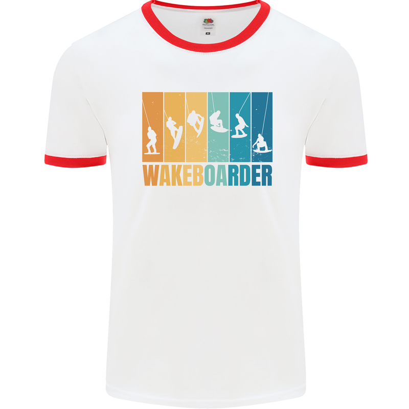 Wakeboarder Water Sports Wakeboarding Mens White Ringer T-Shirt White/Red