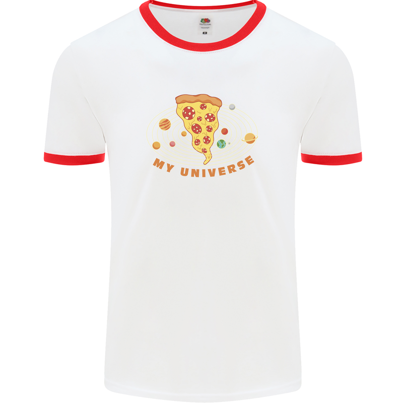 My Pizza Universe Funny Food Diet Mens White Ringer T-Shirt White/Red