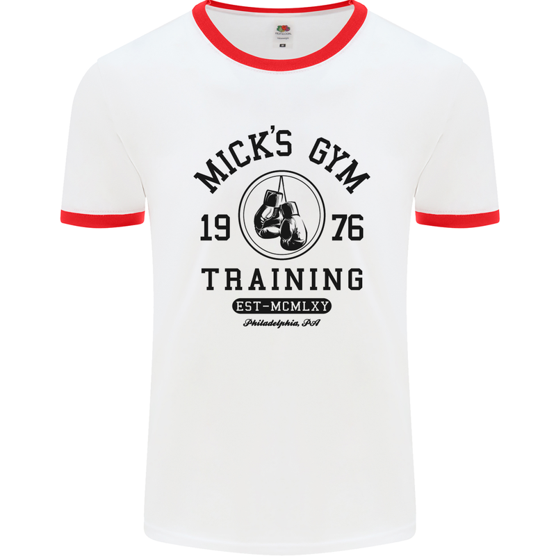 Mick's Gym Boxing Boxer Movie Mens White Ringer T-Shirt White/Red