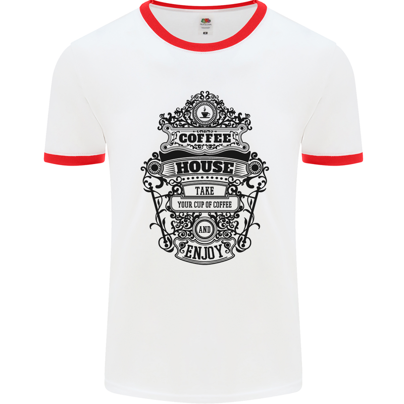 Coffee House Mens White Ringer T-Shirt White/Red