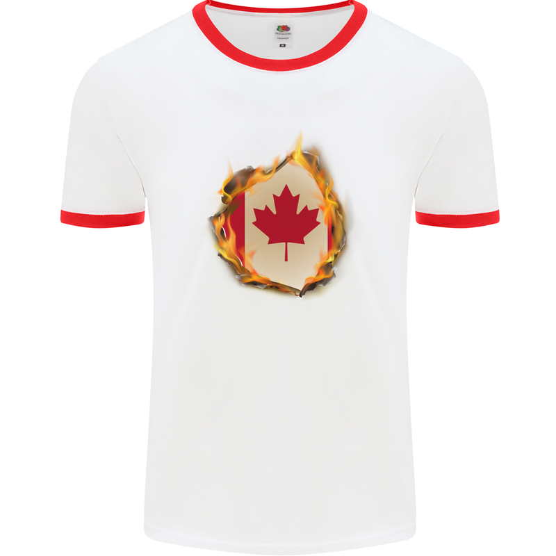 The Canadian Maple Leaf Flag Fire Canada Mens White Ringer T-Shirt White/Red