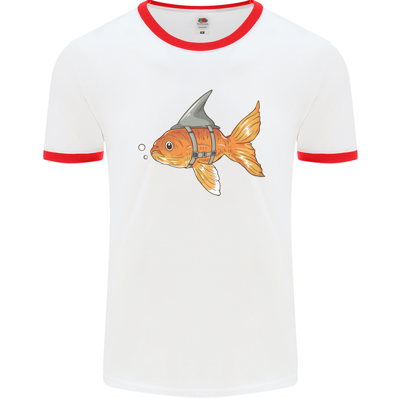 Shark Wannabe Funny Goldfish Sea Fishing Mens White Ringer T-Shirt White/Red