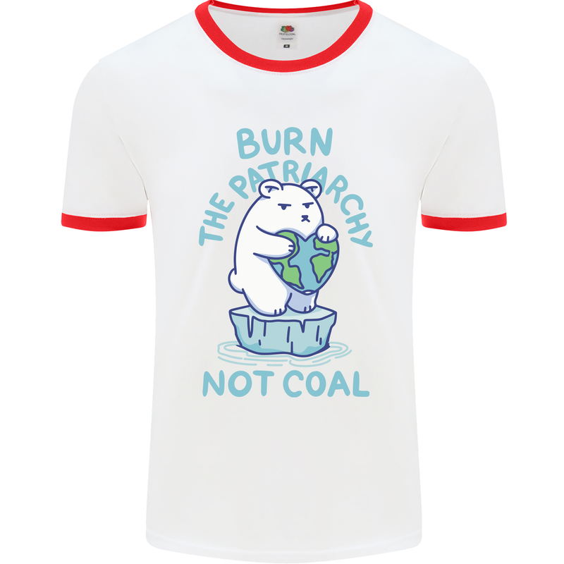 Environment Burn the Patriachy Not Coal Mens White Ringer T-Shirt White/Red