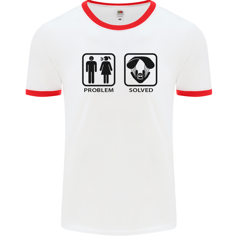 Problem Solved Skydive Freefall Paras Mens White Ringer T-Shirt White/Red