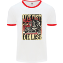 Live Fast Motorcycle Motorbike Biker Chopper Mens White Ringer T-Shirt White/Red