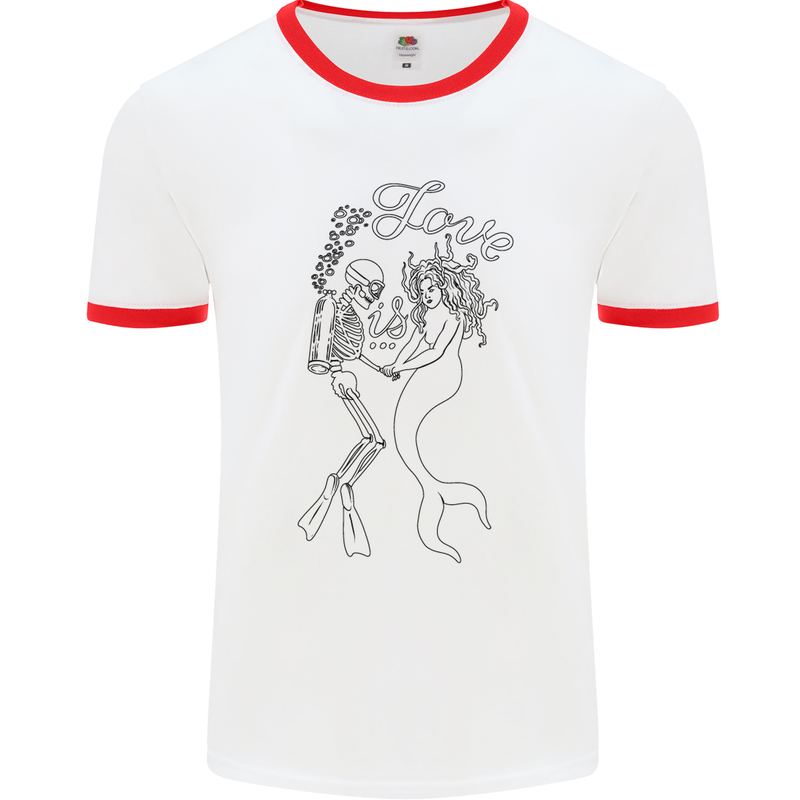 Love Is Scuba Diving Funny Diver Dive Mens White Ringer T-Shirt White/Red