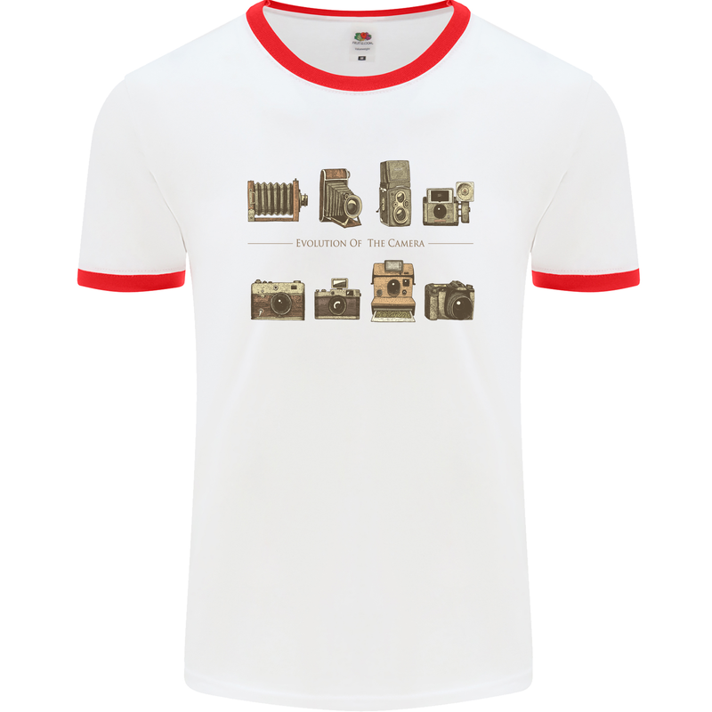 Photography Camera Evolution Photograper Mens White Ringer T-Shirt White/Red