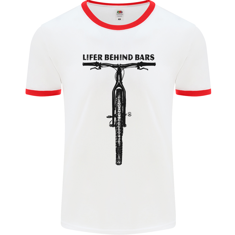 Lifer Behind Bars Funny Cycling Cyclist Mens White Ringer T-Shirt White/Red