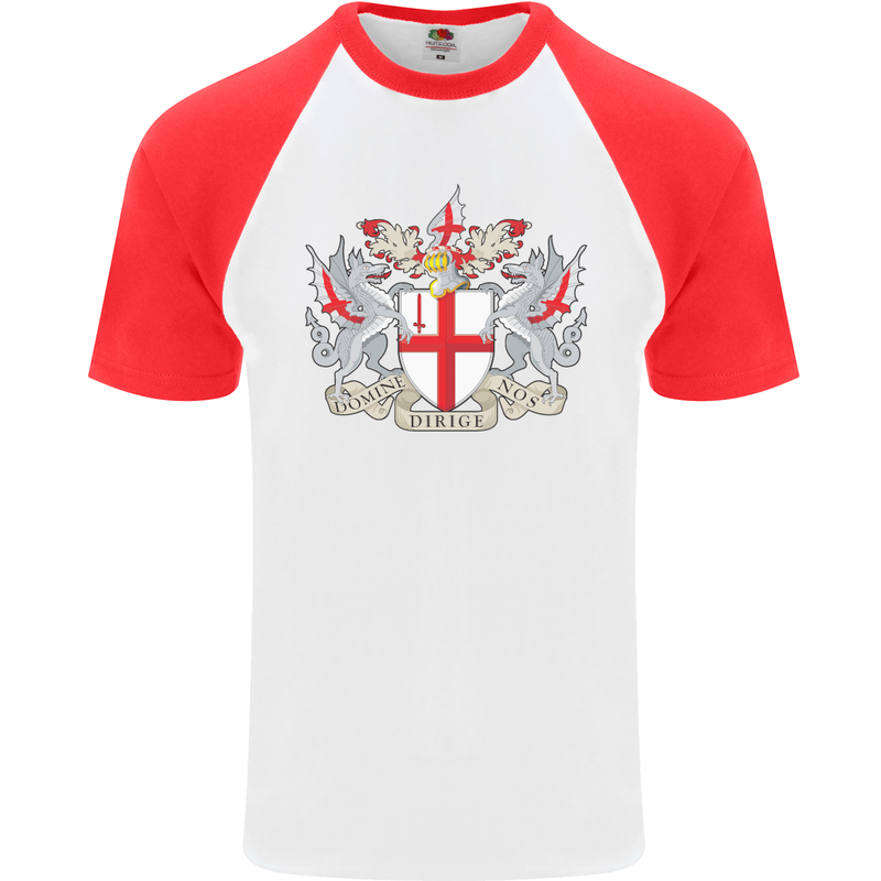London Coat of Arms St Georges Day England Mens S/S Baseball T-Shirt White/Red