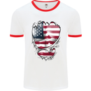 Gym Stars & Stripes American Flag Ripped Mens White Ringer T-Shirt White/Red