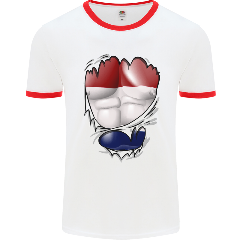 Gym The Dutch Flag Ripped Muscles Holland Mens White Ringer T-Shirt White/Red